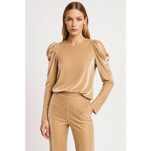 TIBI shirt top velour velvet long sleeve formal evening nude champagne 4